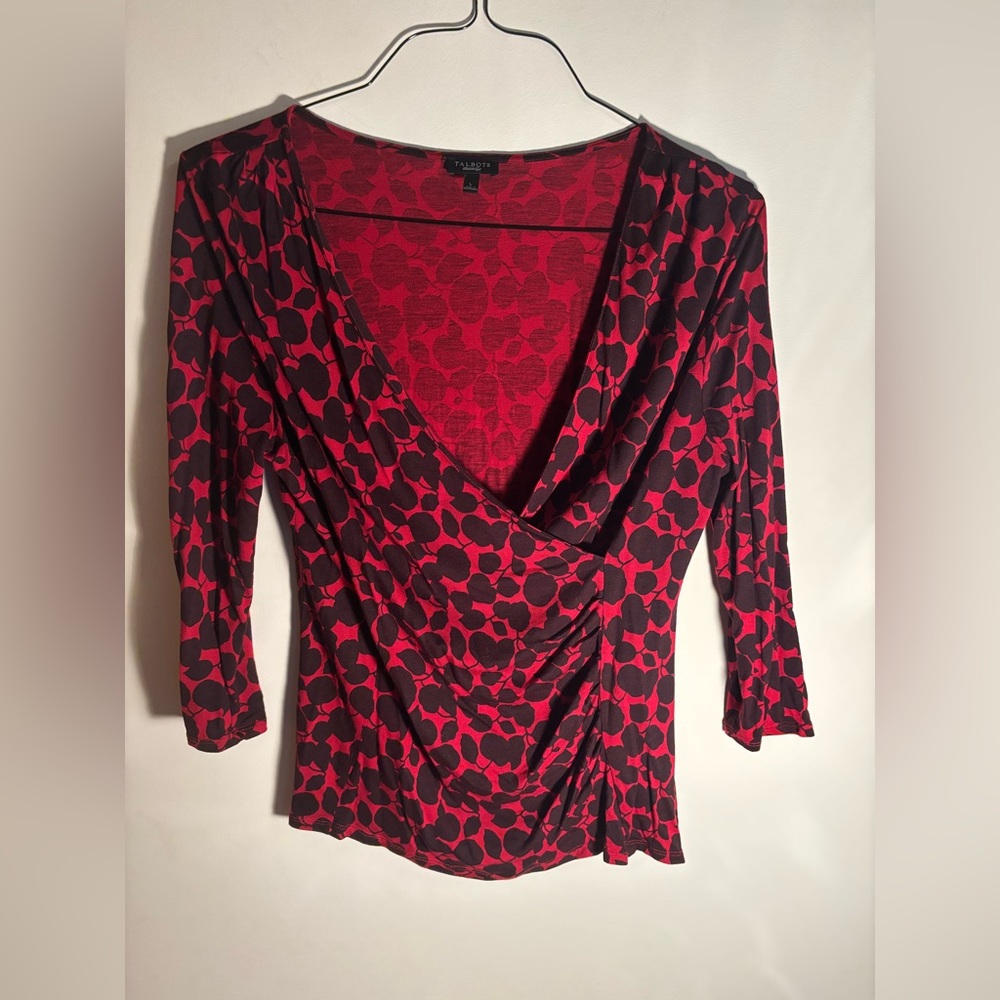 Talbots Red and Black Patterned top